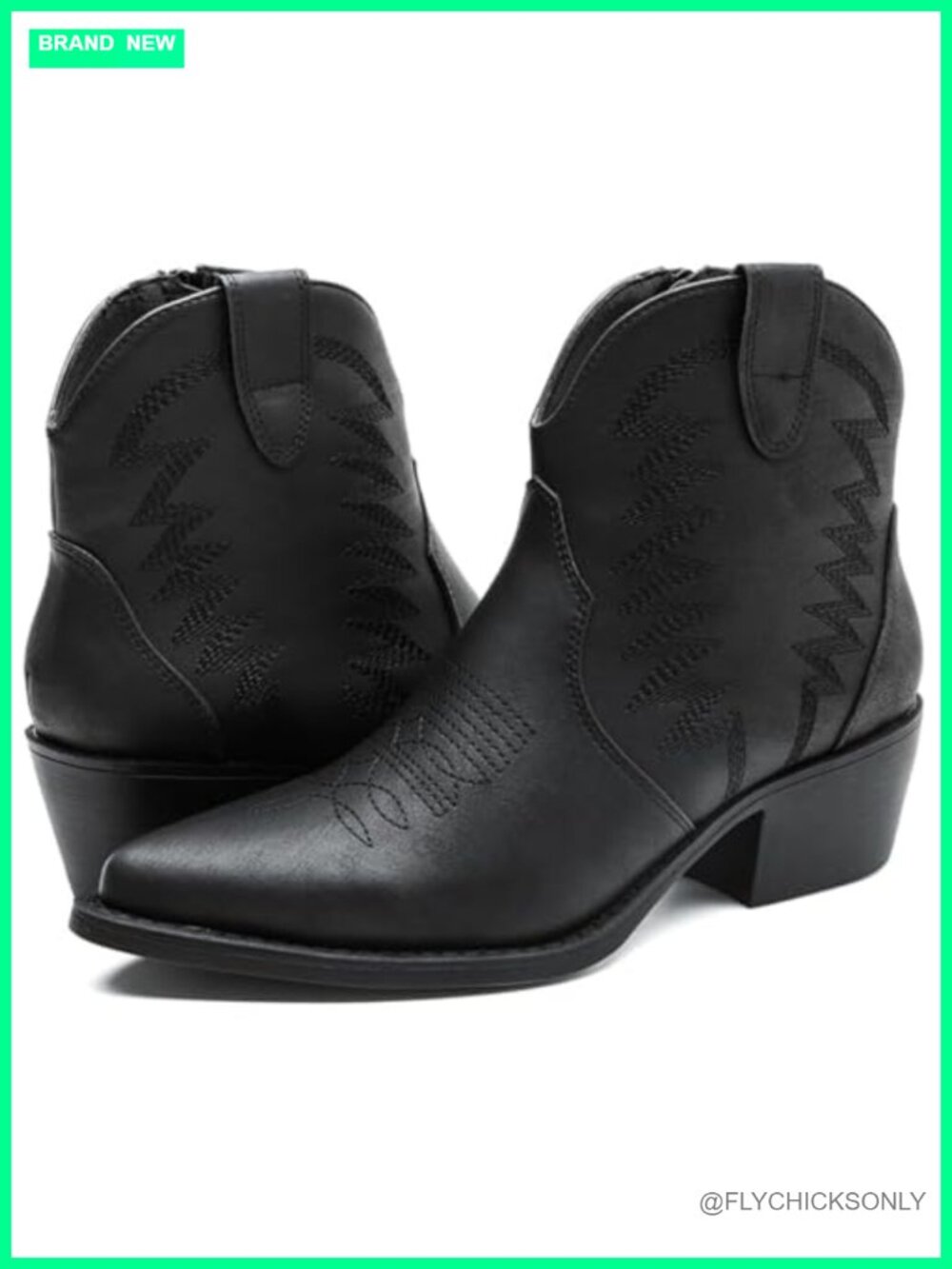 Western Ankle Cowboy Boots Faux Leather Low Heel Side Zipper